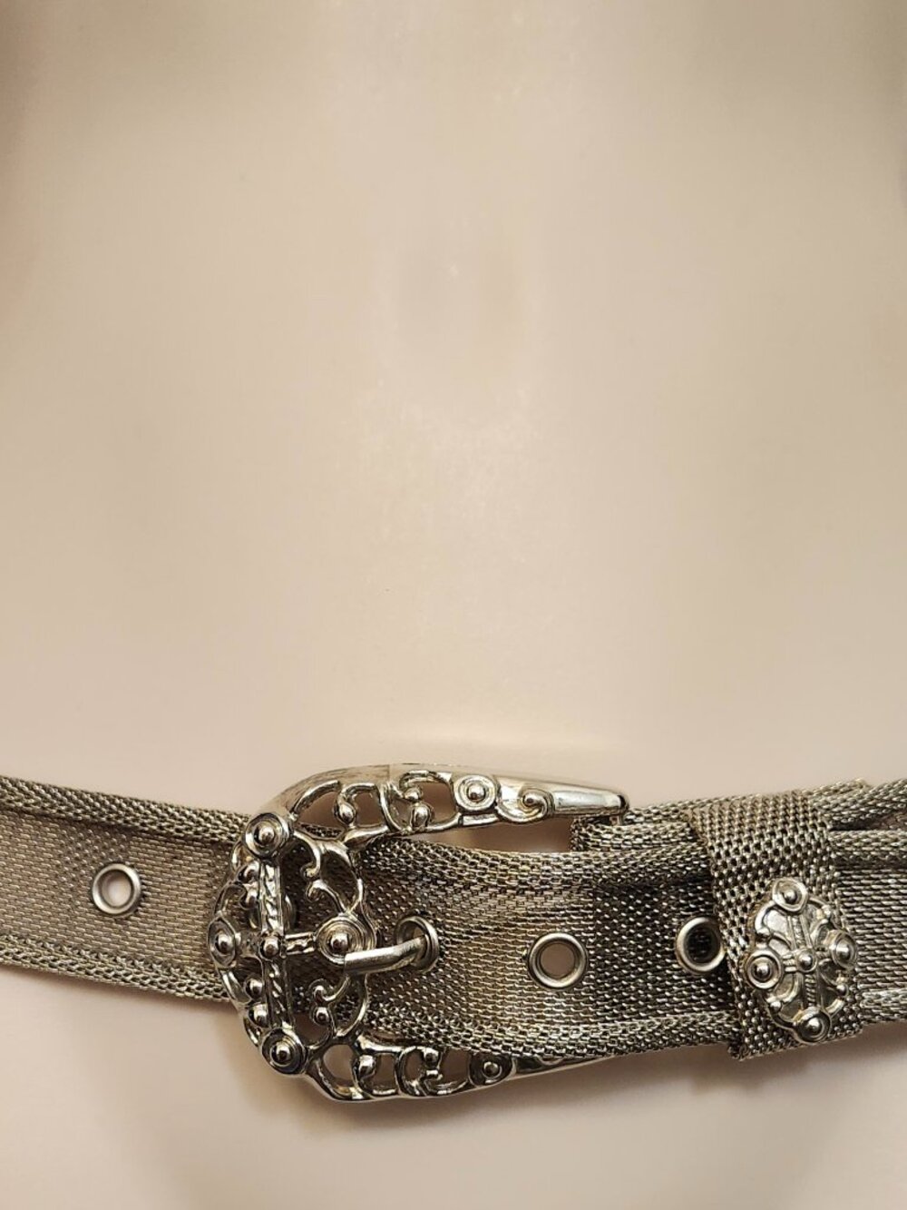 Vintage Silver Metal Ornate Concho Mesh Belt Buckle Adjustable 35"